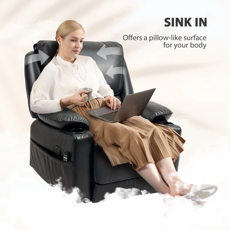 HOMCOM Recliner Massage Armchair with Heat Oversized Swivel Rocker with Footrest Remote and Side Pockets Black