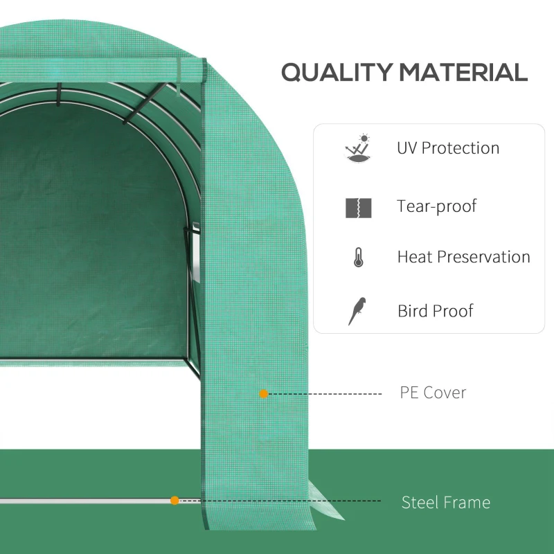 Outsunny 15' x 7' x 6.5' Walk-in Tunnel Hoop Greenhouse, Green House for Outside with PE Cover, Steel Frame, Roll-Up Zipper Door & Windows for Flowers, Vegetables, Tropical Plants, Green
