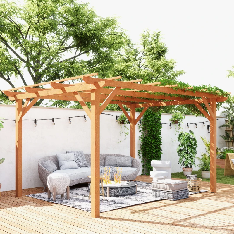Outsunny 10' x 13' Wood Pergola, Outdoor Gazebo Grape Trellis with Stable Structure for Climbing Plant Support, Dark Brown