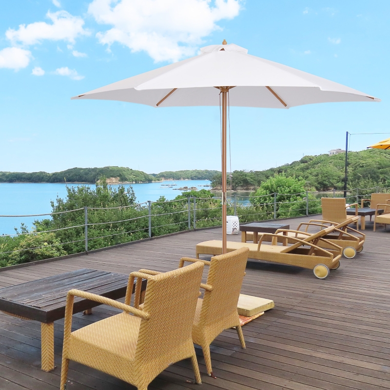 Outsunny 9ft Patio Wood Outdoor Garden Umbrella Round Market