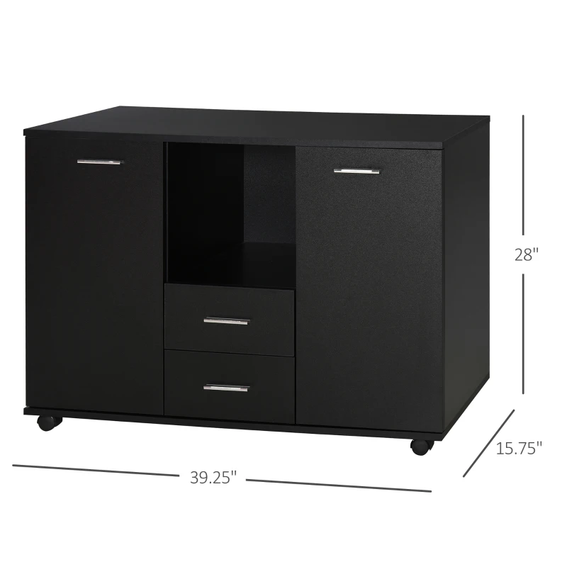 Vinsetto Multifunction Office Filing Cabinet Printer Stand with 2 Drawers, 2 Shelves, & Smooth Counter Surface, Black