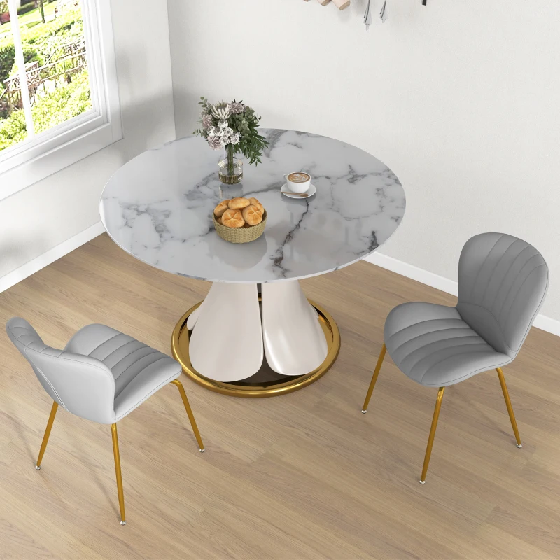 HOMCOM Dining Chairs Set of 2, Modern Accent Chair with Cushioned Backrest, Upholstery for Living Room, Grey