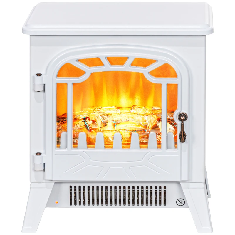 HOMCOM Freestanding Electric Fireplace Stove Heater with Overheat Protection and Realistic Flame Effect, 750W/1500W, White