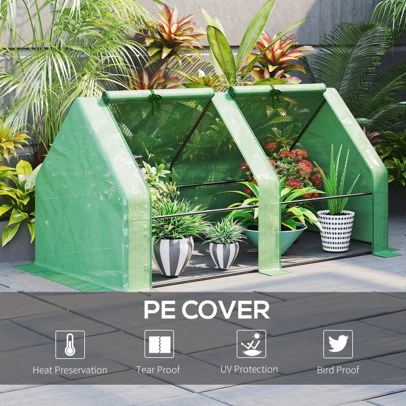 Outsunny 6' x 3' x 3' Mini Greenhouse with Zippered Doors & Roll-up Windows, Portable Plant Hot House with Durable PE Cover, Water Resistant, UV Protected for Outdoor Flowers, Vegetables, Green
