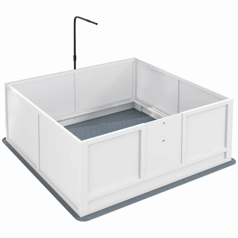 PawHut Whelping Box for Dogs with Retractable Light Stand, Waterproof Pad, Rail, Adjustable Height Door, 49" x 47"