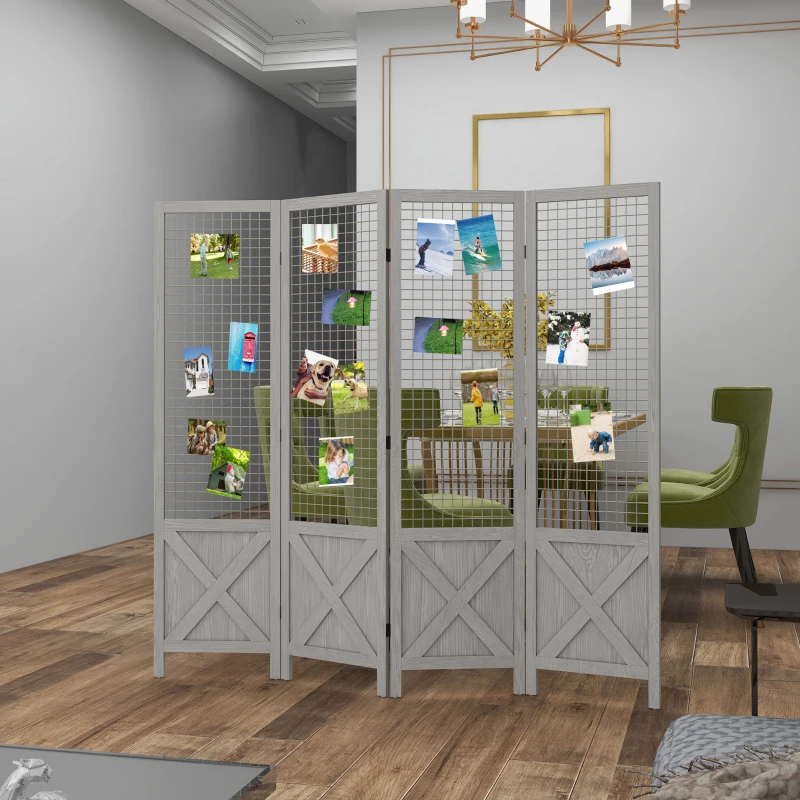 HOMCOM 4.7' 4 Panel Room Divider, Indoor Privacy Screens for Home, Distressed Gray