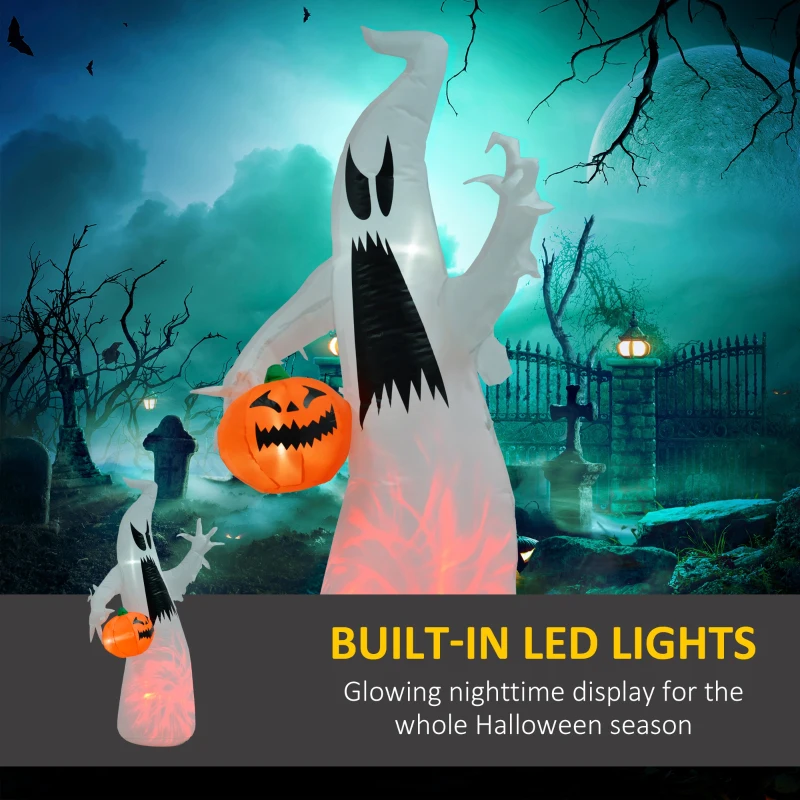 HOMCOM 5.9' Halloween LED Yard Decor Ghost with Pumpkin, Blow Up Inflatable Outdoor Decoration, Waterproof