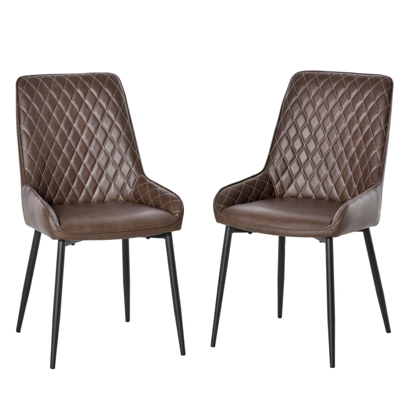 HOMCOM Retro Dining Chair Set of 2, PU Leather Upholstered Side Chairs for Kitchen Living Room with Metal Legs, Brown
