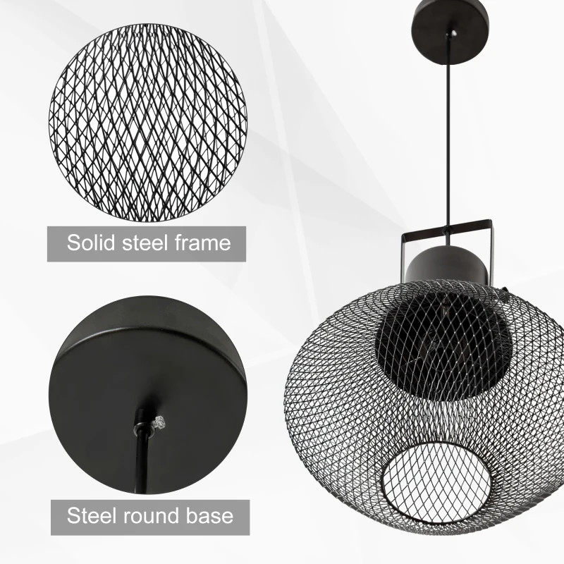 HOMCOM Industrial Pendant Light Fixtures with Adjustable Hanging Chain, Black