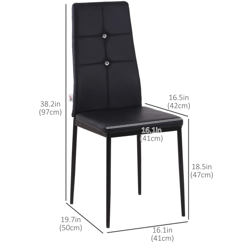 HOMCOM Set of 4 Modern Style Dining Chairs, Button Tufted High Back Side Chairs with Upholstered Seat, Steel Legs for Living Room, Kitchen, Study, Bedroom, Black
