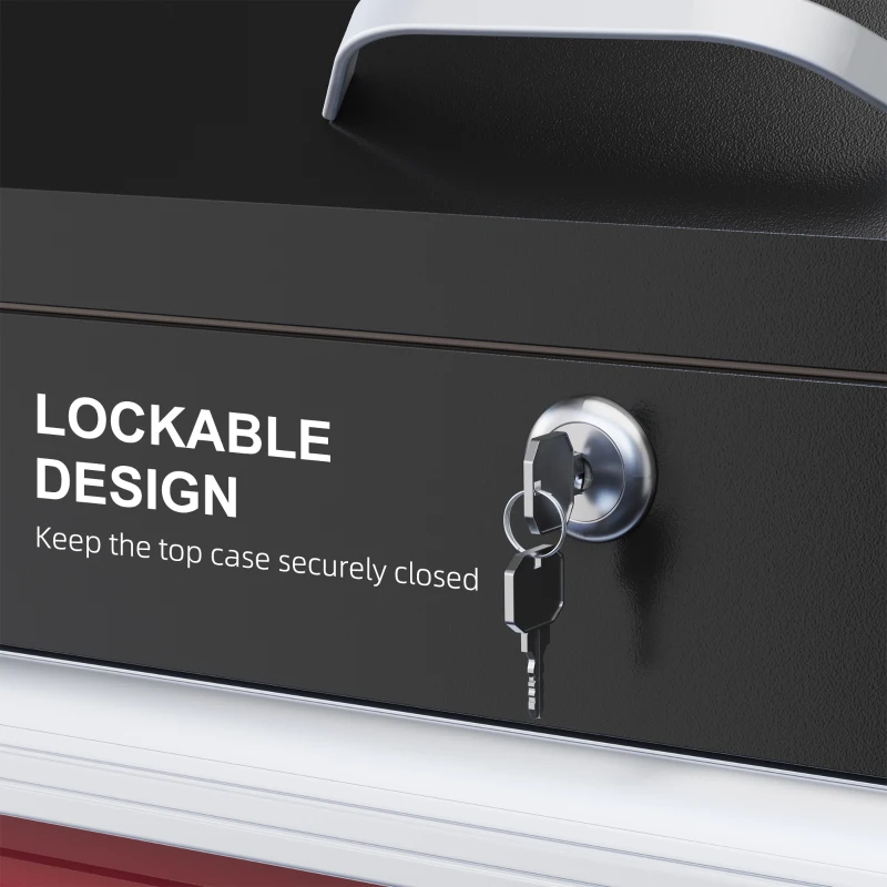 HOMCOM Tool Cart on Wheels Service Cart with 2 Drawers Tray Lockable Flip Top Storage for Garage Warehouse Workshop Black