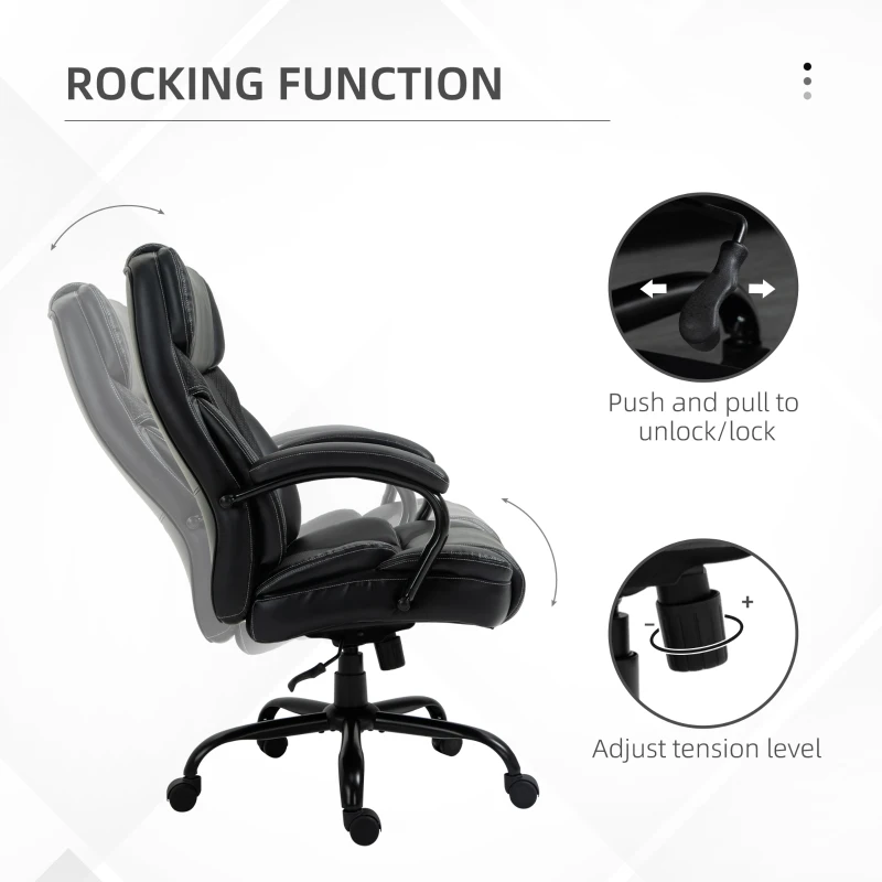 Vinsetto 484LBS Big and Tall Ergonomic Executive Office Chair with Wide Seat, High Back Adjustable Computer Task Chair Swivel PU Leather, Black