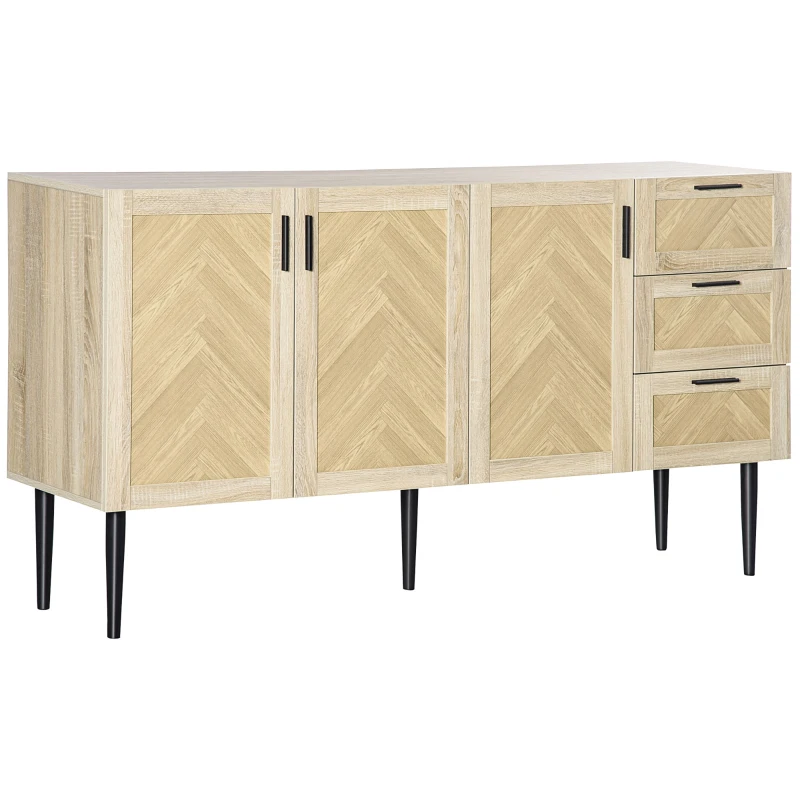 HOMCOM 61.5"L Sideboard Buffet Cabinet, Coffee Bar Cabinet Kitchen Cabinet with Drawers and Adjustable Shelves for Living Room, Dining Room, Kitchen, Oak