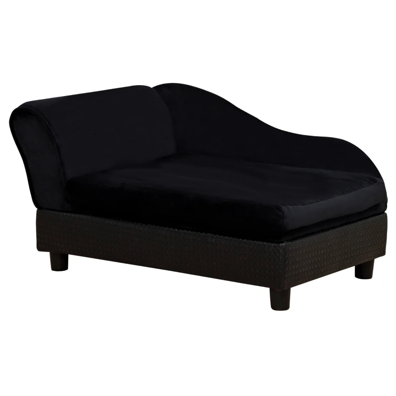 PawHut Pet Sofa Dog Couch Chaise Lounge Pet Bed with Storage Function Small Sized Dog Various Cat Sponge Cushioned Bed Lounge, Black