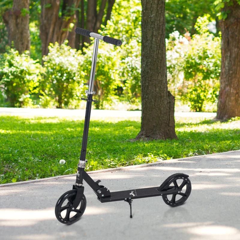 Aosom Kids Foldable Kick Scooter with Adjustable Height, Soft Textured Handles, Wide Deck, Brakes for Ages 7-14, 29.5" H - 39" H, Black