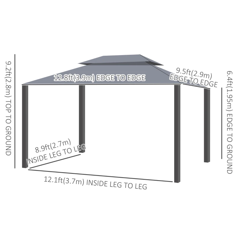 Outsunny 13' x 10' Patio Gazebo Canopy with 2-Tier Polyester Roof, Vented Mesh Sidewall & Strong Aluminum Frame, Grey