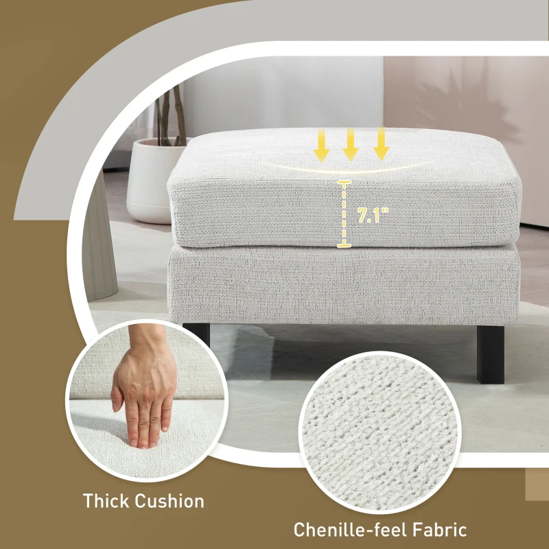 HOMCOM Ottoman Module for Modular Sectional Sofa, Upholstered Footrest with Wood Legs and Pocket Spring, Cream White