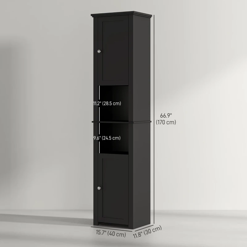 HOMCOM Tall Medicine Cabinet, Freestanding Bathroom Storage Cabinet with Shelves and 2 Cupboards, Bathroom Organizer, Black