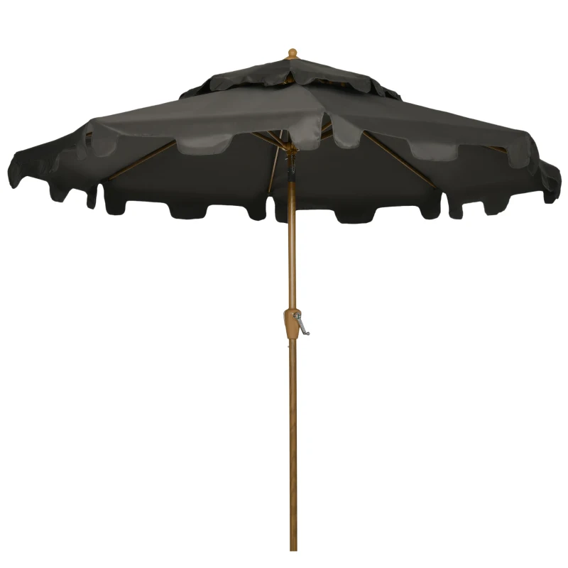 Outsunny 9' Patio Umbrella with Push Button Tilt and Crank, Double Top Ruffled Outdoor Market Table Umbrella with 8 Ribs, for Garden, Deck, Pool, Gray