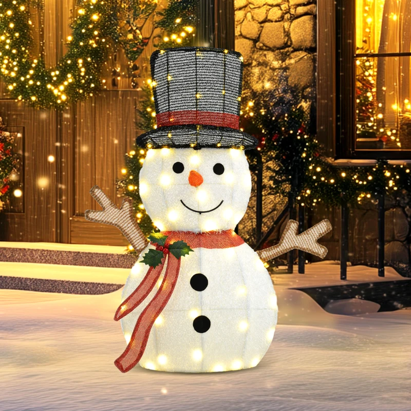 Outsunny Light Up Snowman Yard Decoration, Lighted Snowman Christmas Decoration for Indoor and Outdoor, White