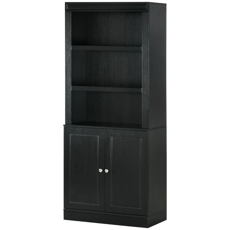 HOMCOM 72" Kitchen Buffet with Hutch, Freestanding Cupboard, Pantry with 6-Tier Shelving, 2 Doors Cabinet with Adjustable Shelves, Black, Wood Grain