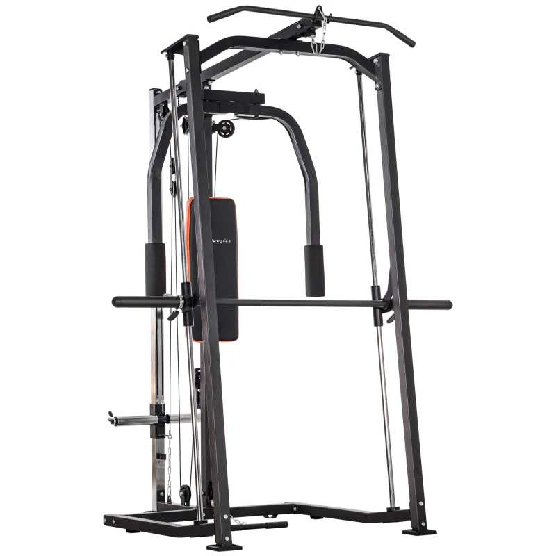 Soozier 3 In 1 Smith Machine with Dual Cable Pulley System, Chest Press Station, 17-Level Squat Rack and Barbell Bar