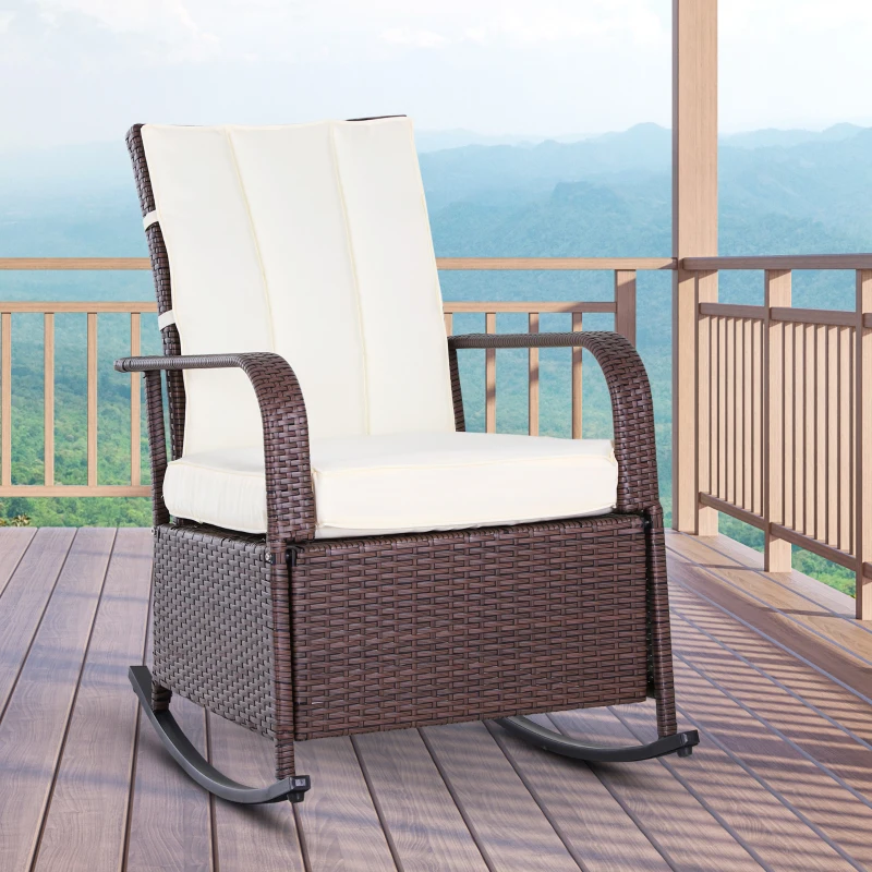 Outsunny PE Rattan Rocking Recliner with Footrest, Beige