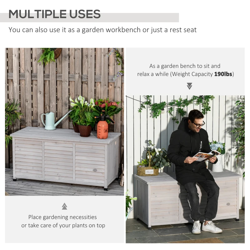 Outsunny 75 Gallon Wooden Storage Box patio Deck Box Bench, Garden Backyard Outdoor Storage Container with Aerating Gap & Weather-Fighting Finish, Grey
