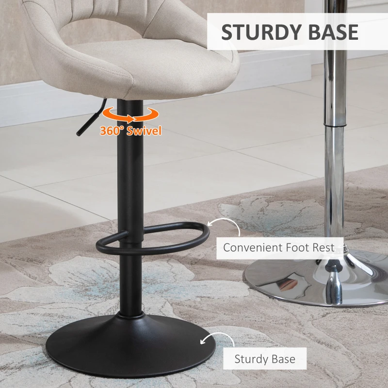 HOMCOM Bar Stools Set of 2, Swivel Bar Height Barstools Chairs with Adjustable Height, Round Heavy Metal Base, and Footrest, Cream White