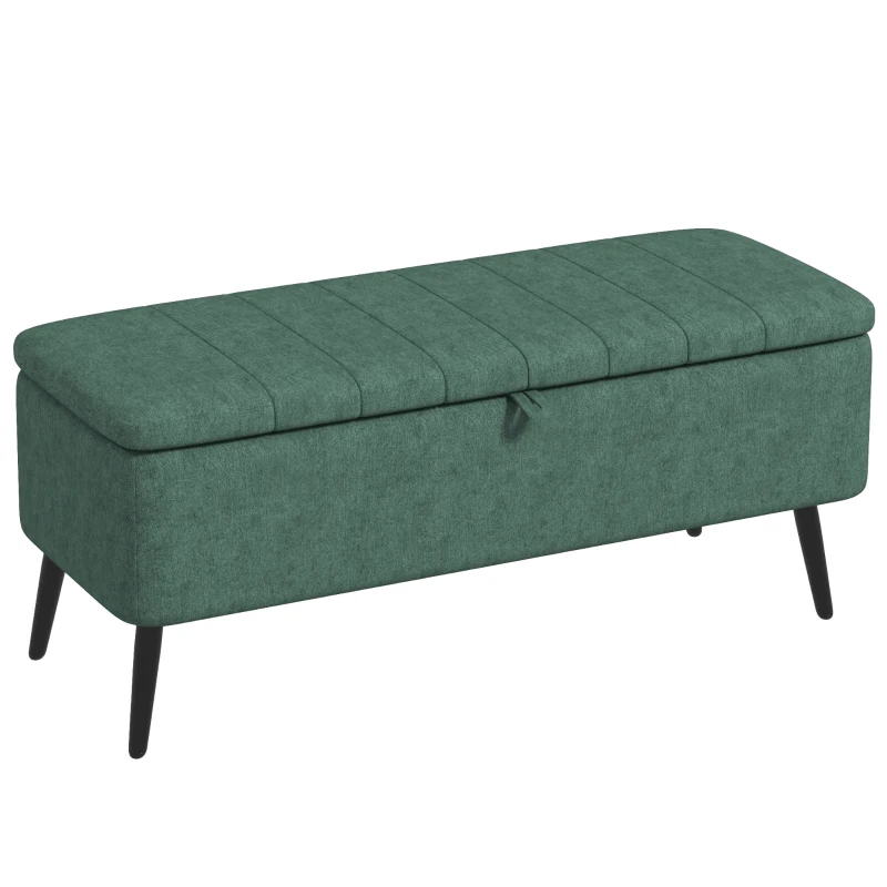 HOMCOM 40" Ottoman with Storage, Linen Upholstered Storage Ottoman Bench with Steel Legs for Living Room, Bedroom Dark Green