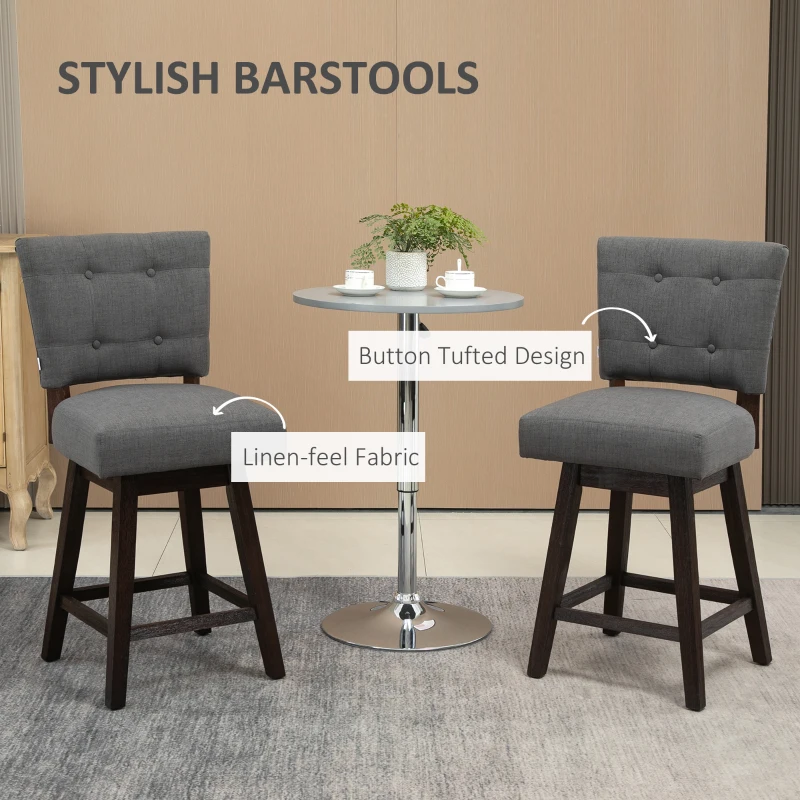 HOMCOM Set of 2 Tufted Bar Stool Chairs, Grey