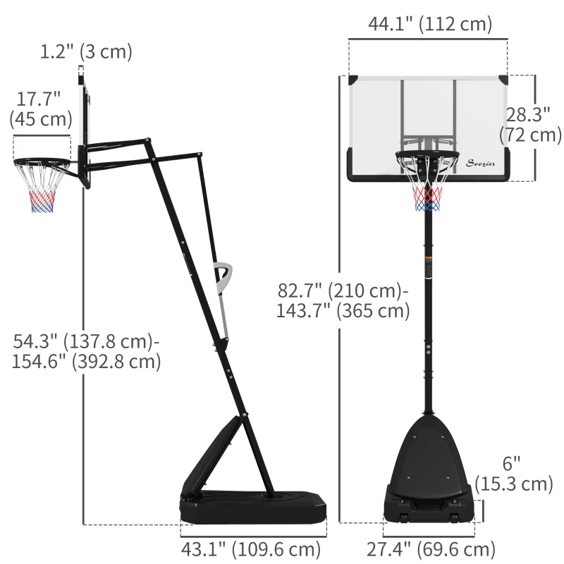 Soozier Basketball Hoop Outdoor, 5-10ft Portable Basketball Goal with 44" Shatterproof Backboard, Rebound System, Wheels