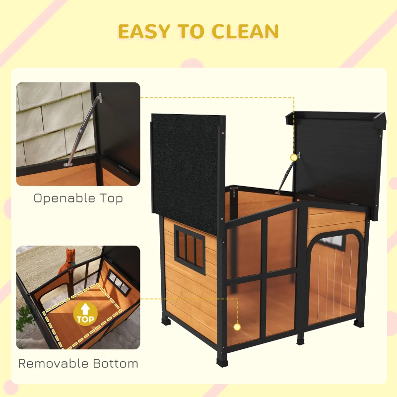 PawHut Cabin-Style Wooden Dog House for Large Dogs with Openable Roof & Giant Window, Yellow