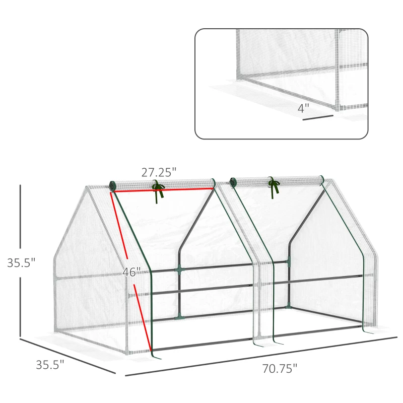 Outsunny Portable Mini Greenhouse, Outdoor Garden with Large Zipper Doors and Water/UV PE Cover, 6' x 3' x 3', White