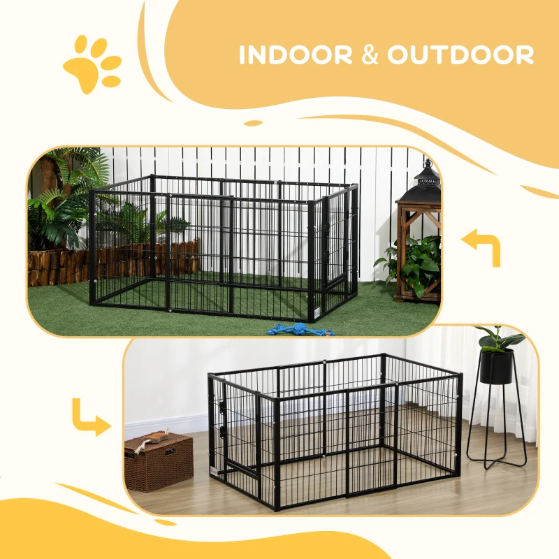 PawHut 6 Panel Dog Playpen Dog Pen Metal Pet Fence for Outside Indoor, Adjustable Width, Heavy Duty Steel Frame, 32.5"-59"W x 24"D x 24''H Black