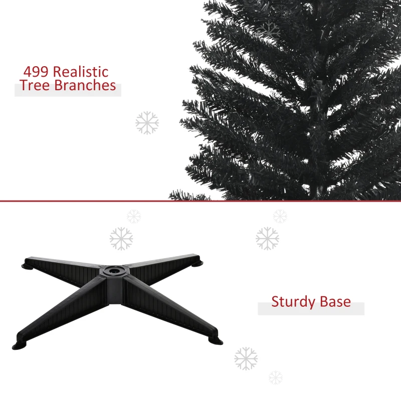HOMCOM 7FT Artificial Christmas Tree, Pencil Christmas Tree with Realistic Branches, Stable Stand, Black