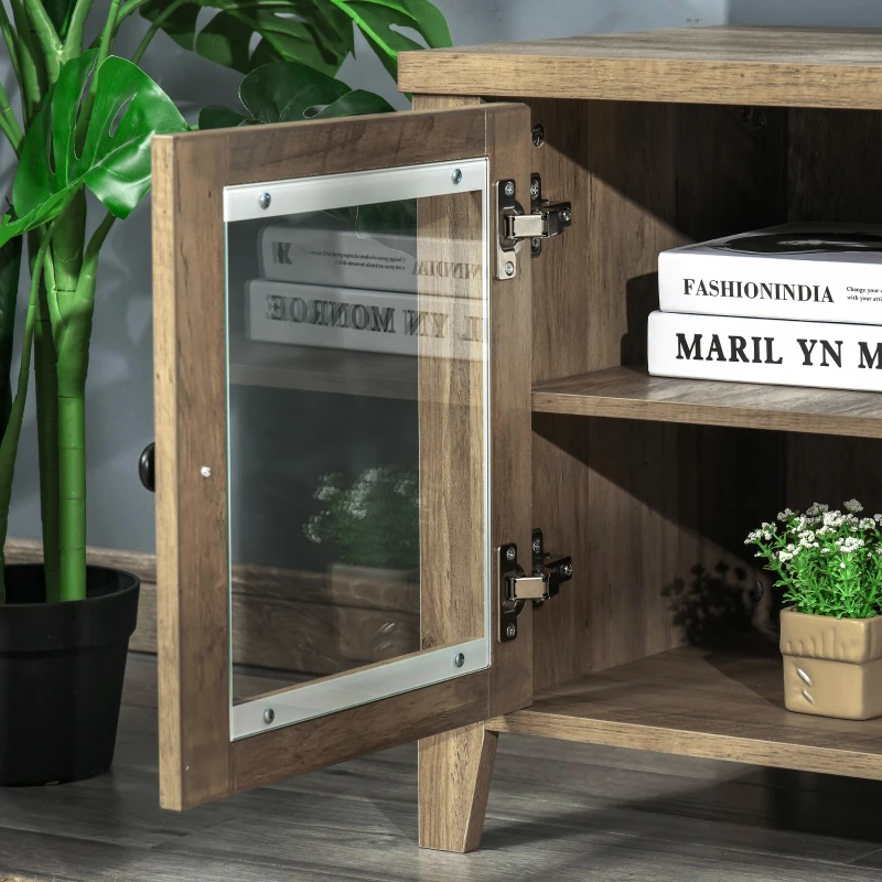 HOMCOM Fireplace TV Stand for TVs up to 60 inches, Wood TV Cabinet w/ Storage Doors or Living Room, Office, Brown Wood Grain