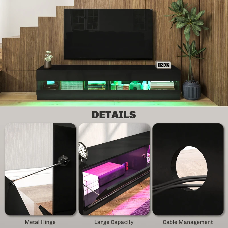 HOMCOM Lighted TV Stand for TVs up to 75", TV Cabinet with Storage for Living Room, High Gloss Black
