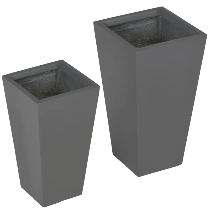 Outsunny Set of 2 Tall Planters with Drainage Holes, 22" / 18" Outdoor Flower Pots for Patio, Yard, Garden, Grey