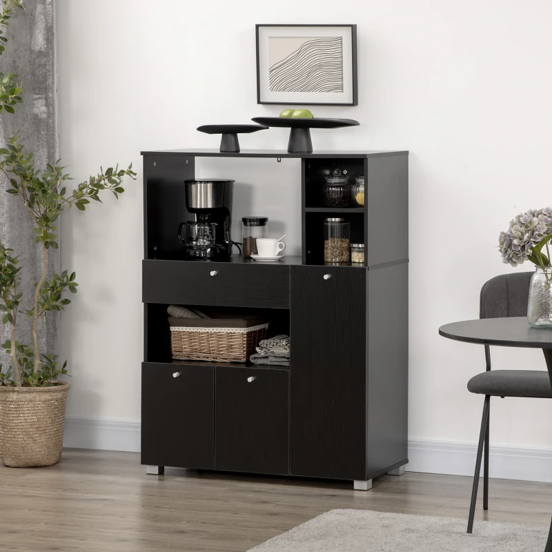 HOMCOM Compact Kitchen Pantry Buffet Server Hutch Storage Cabinet  with Microwave Oven Stand Drawer and Shelves, Black