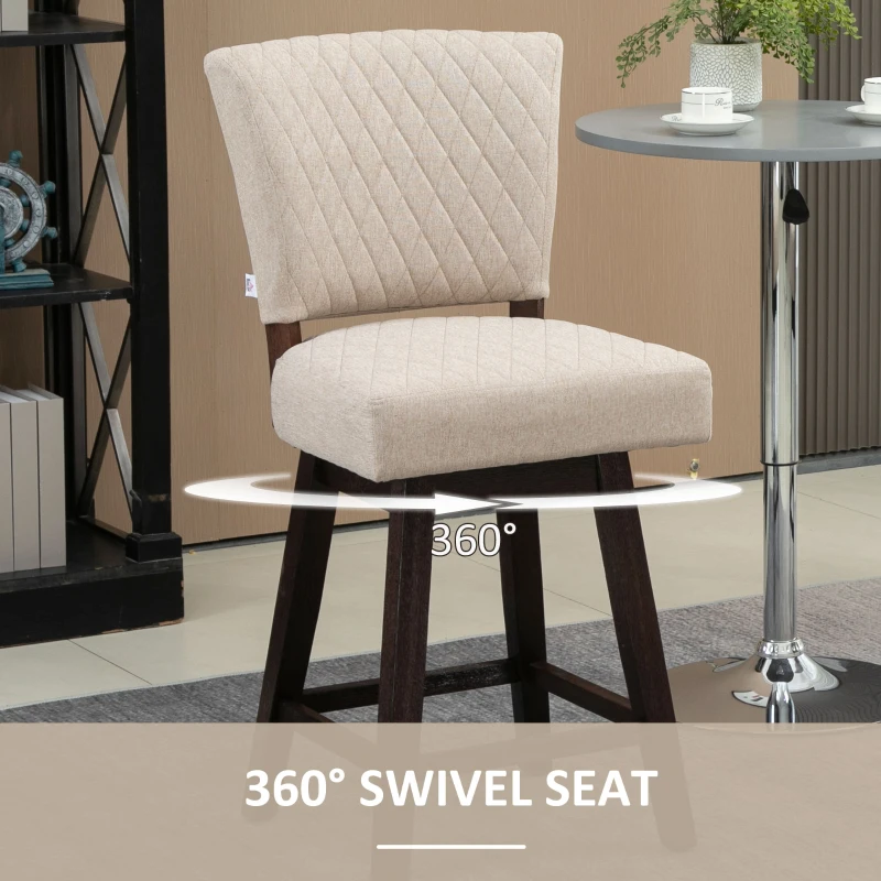 HOMCOM 2 Pieces Swivel Bar Stools, Counter Height Stools Set of 2 with Wood Legs and Footrests for Dining Room, Beige