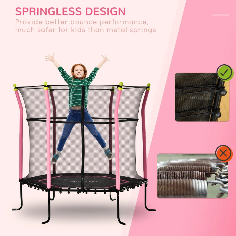 Soozier 63" Kids Trampoline Mini Indoor Bouncer Jumper with Enclosure Net Elastic Thick Padded Pole Gift for Child Toddler Age 3-10 Years Old Pink