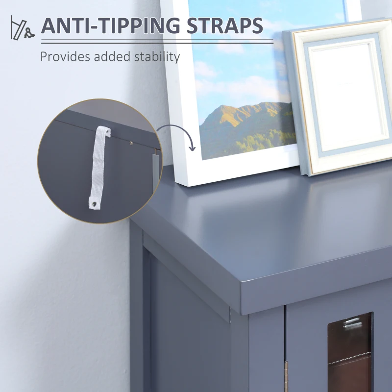 HOMCOM Sideboard, Buffet Cabinet with 4 Tempered Glass Doors, Stripe Pattern and Adjustable Storage Shelf, Credenza, Gray