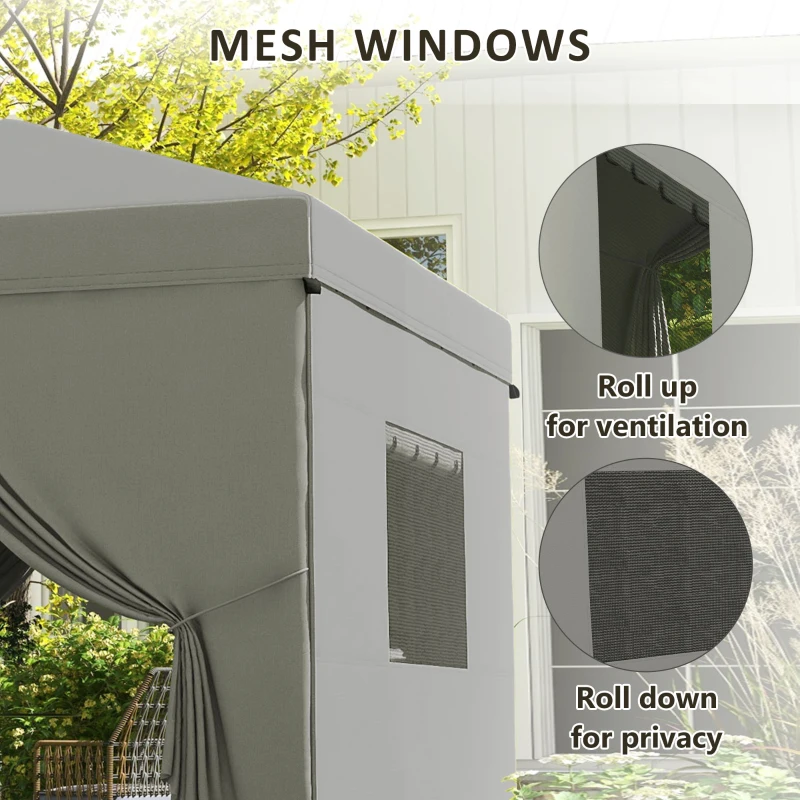 Outsunny 10' x 10' Pop Up Canopy Tent, Instant Sun Shelter, with Wheeled Bag and Mesh Windows, Height Adjustable, Light Grey