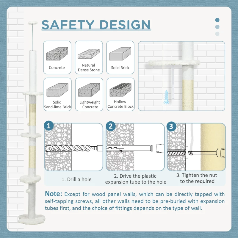 PawHut 8.4' Floor to Ceiling Cat Tree, Adjustable Height, White