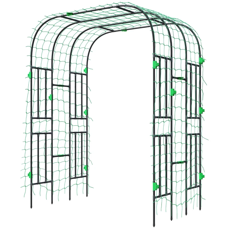 Outsunny Arched Garden Trellis, 8 FT Tall Metal Plant Trellis Support with Trellis Netting for Climbing Plants