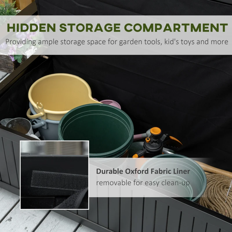 Outsunny Outdoor Storage Bench, 43 Gallon Deck Box with Armrests, Outdoor Storage Box for Patio Furniture Cushions and Garden Tools, Black