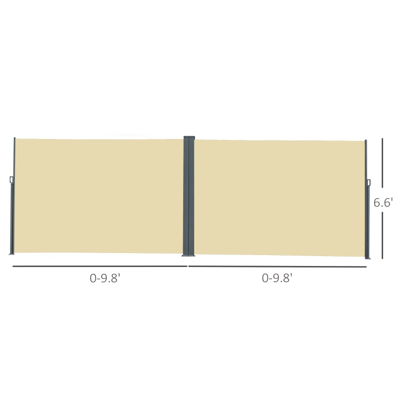 Outsunny 20' Double Retractable Patio Side Awning Garden Sun Shade with UV-Fighting Screen, Auto Pull-Back Function, & Steel Frame, Outdoor or Indoor Use, Beige