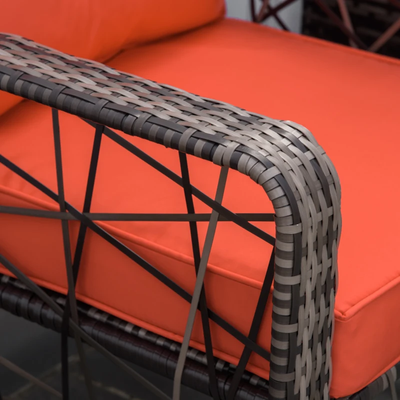 Outsunny 3 Pieces Wicker Patio Furniture Set, Rattan Bistro Set with Storage Coffee Table and Thickened Cushions, Outdoor Conversation Set for Garden, Porch, Balcony, Red