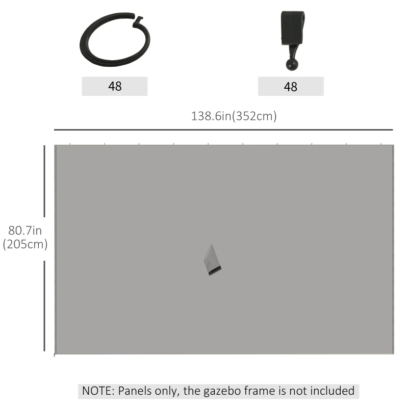 Outsunny Replacement Gazebo Curtains with Zipper, 4-Panel Universal Gazebo Privacy Sidewall for Most 10' x 13' Gazebo Canopy Pavillion, Hooks/C-Rings Included, Grey